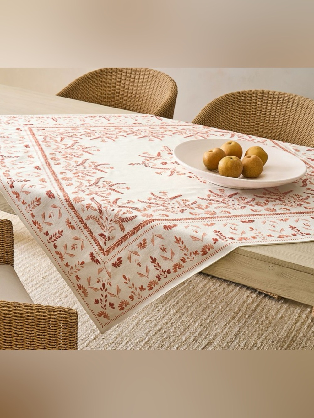 Pottery Barn Terracotta Embroidered Cotton Table Throw Tablecloth 50" Square NWT